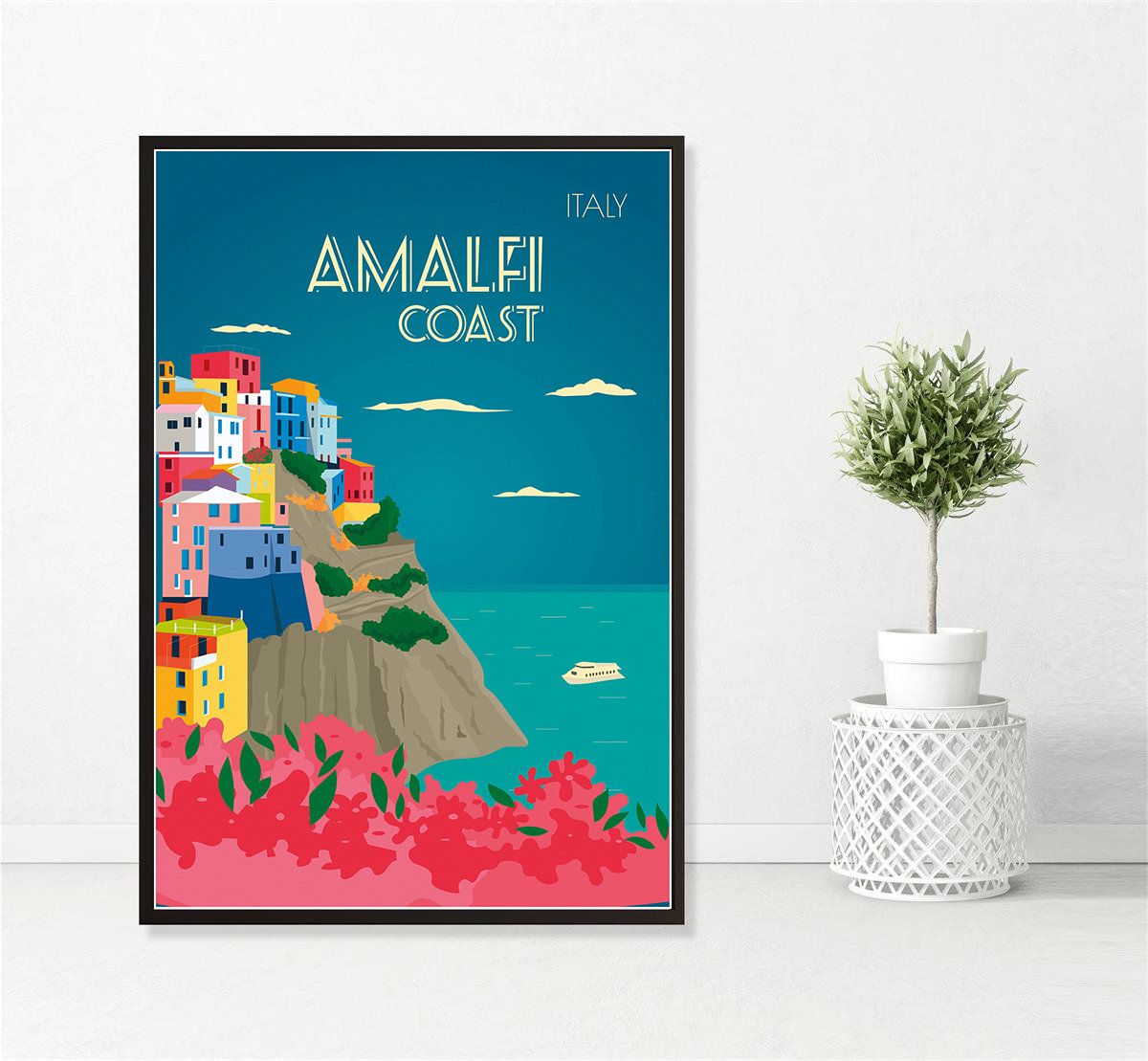 Amalfi Coast Vintage Travel Poster Travel Wall Art Print Decor