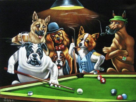 Dogs Playing Pool After Original By Coolidge Poster Canvas Wall Art   Dogs Playing Pool After Original By Coolidge Jorge Torrones 533x400 