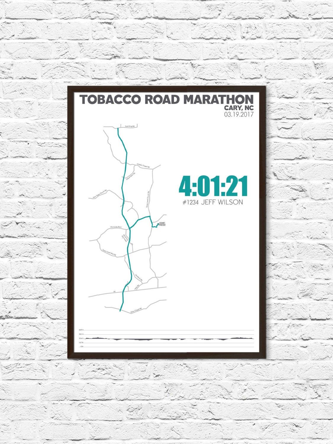 Custom Tobacco Road Marathon Map, Personalized Marathon Map, Cary