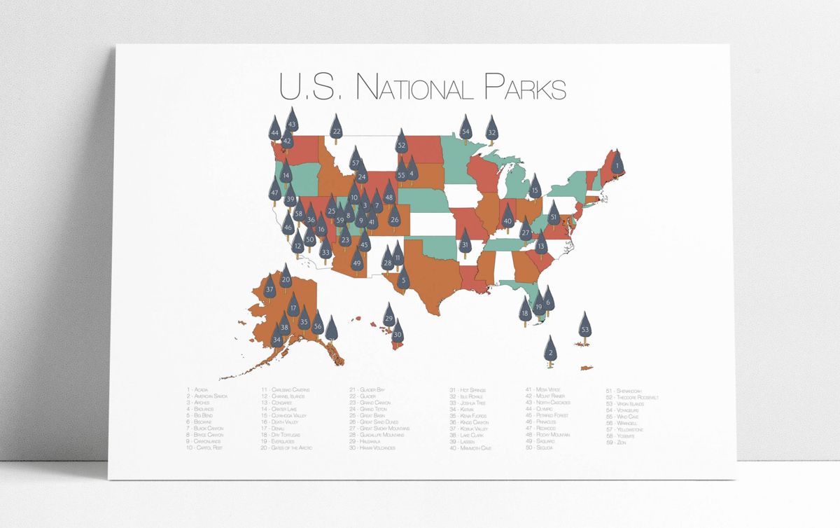 National Park Map, Adventure Nursery, National Parks Explorer Map ...