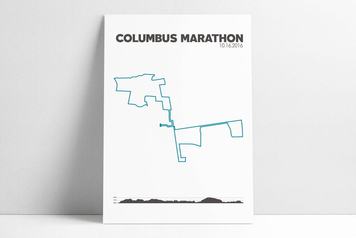 Columbus Marathon Map, Columbus Runner, Columbus, Personalize Marathon