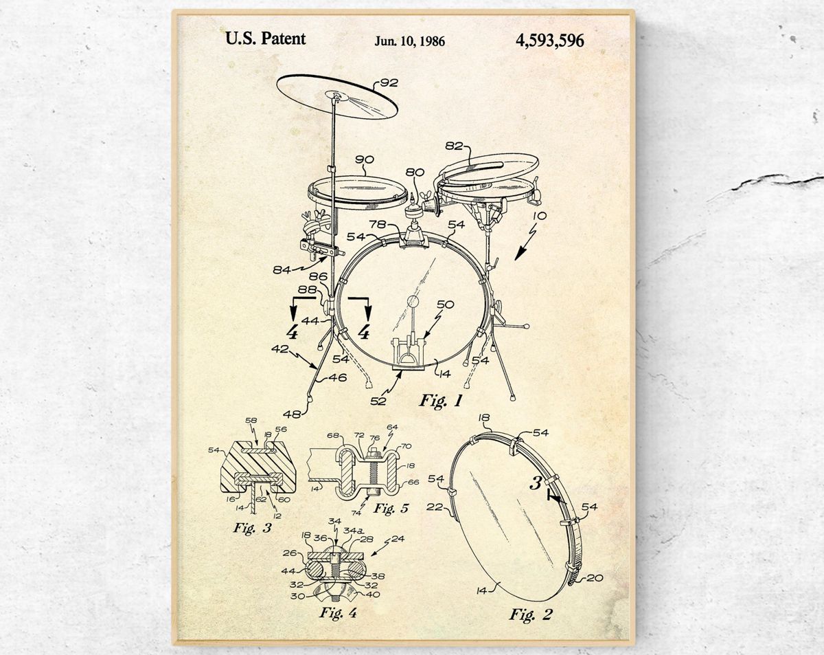 Drum Patent Print. Drum Kit Poster. Music Room Decor. Drum Blueprint ...