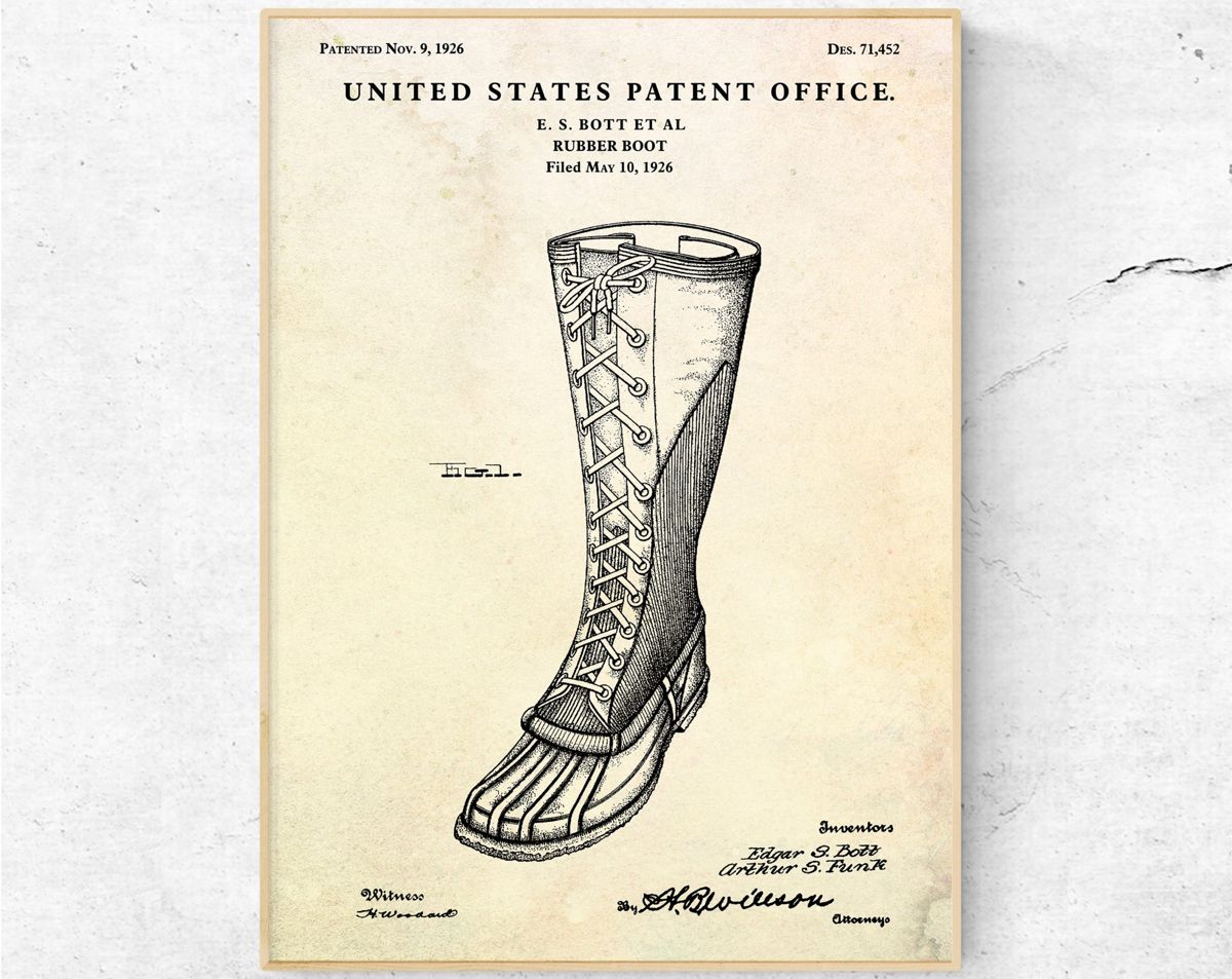 Rubber Boot Patent Print. Boots Poster. Boots Blueprint. Shoes Wall Art ...