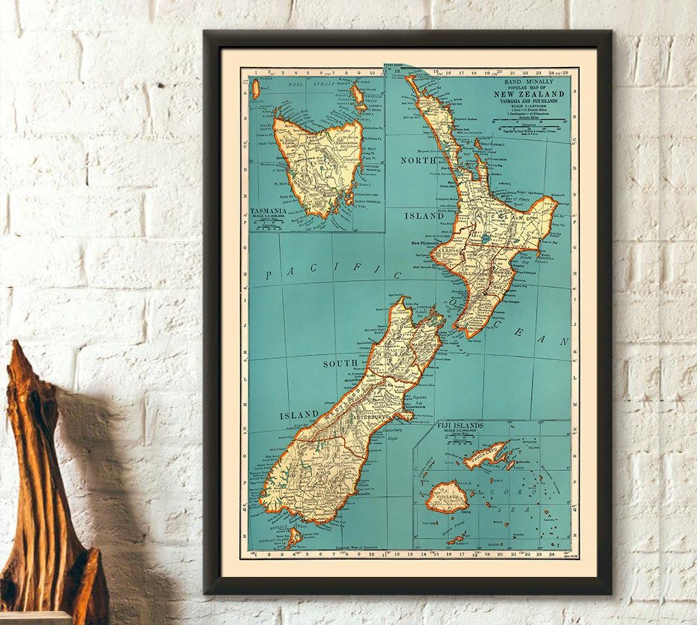 New Zeland Old Map Reproduction - Art Reproduction New Zeland Poser New ...