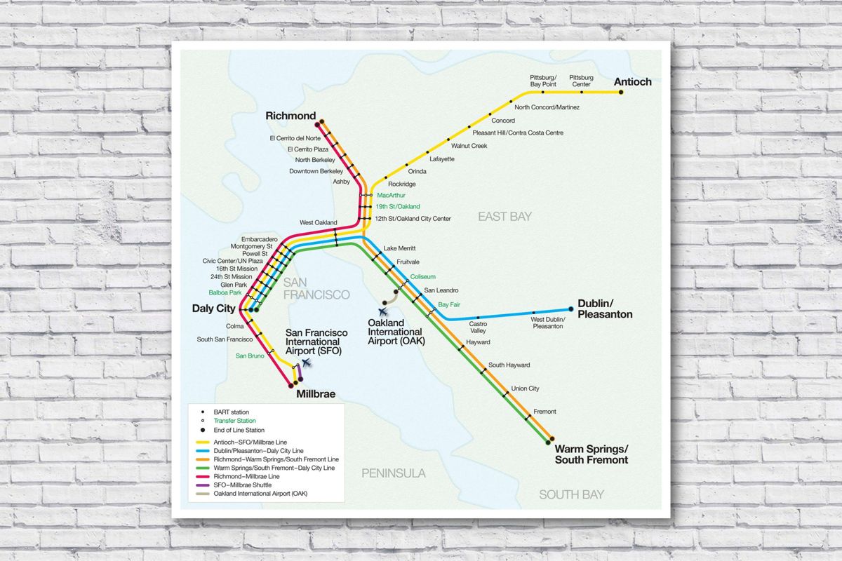 Bart Map, San Fransisco Subway Map, Bay Area Rapid Transit Map, Public ...