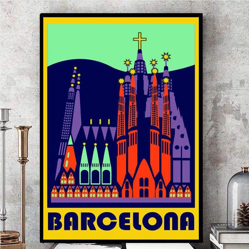 Barcelona Beautiful - Vintage Retro Travel Printing Wall Decor Prints ...