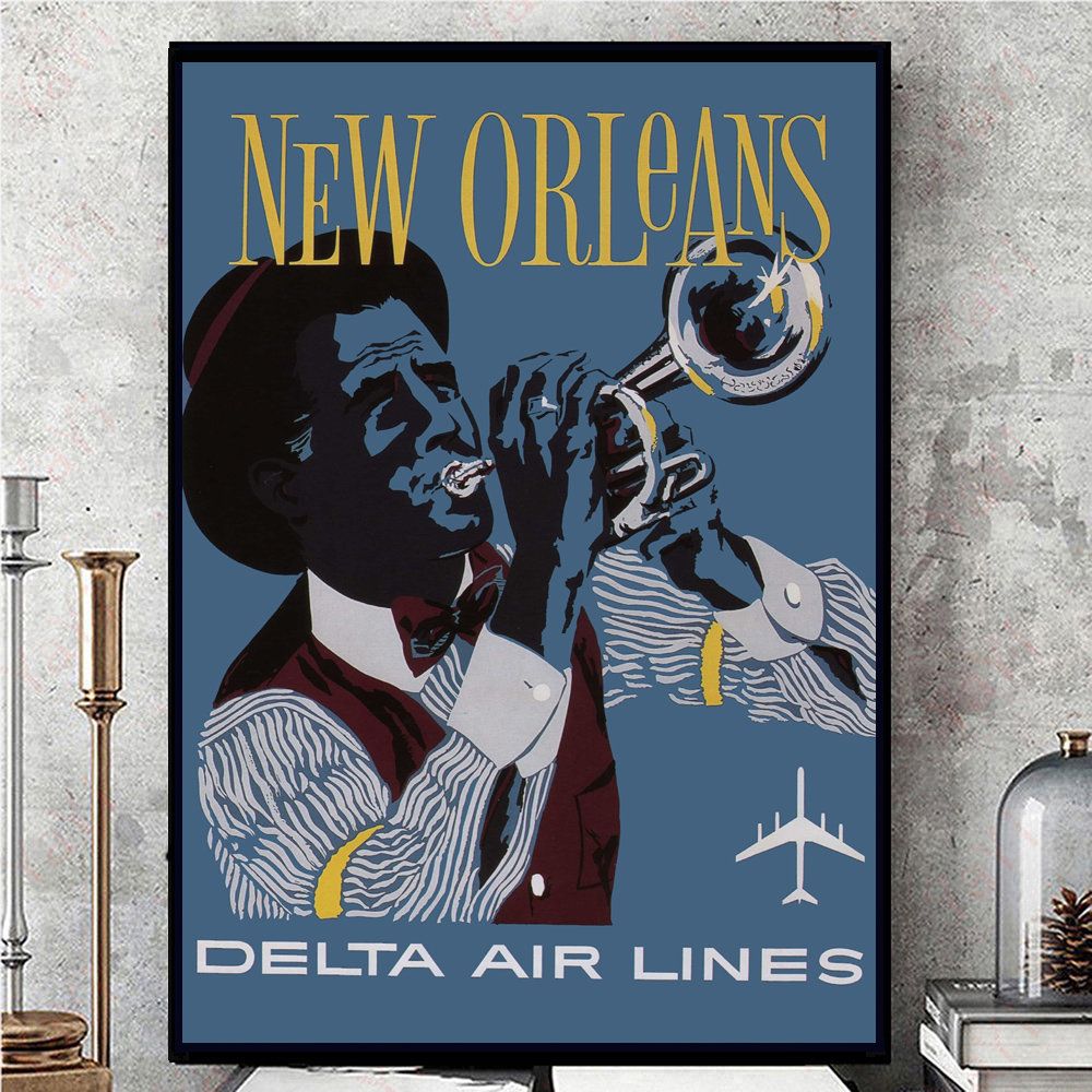 New Orleans, Delta Airlines, Vintage Travel Printing Wall Prints Art ...