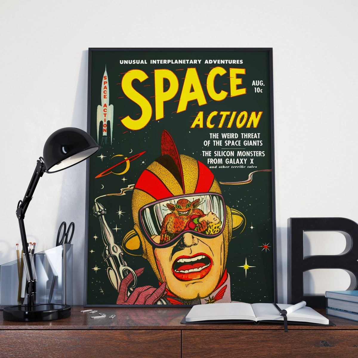 Vintage Science Fiction Space Action Vintage Sci-Fi Print: Vintage ...