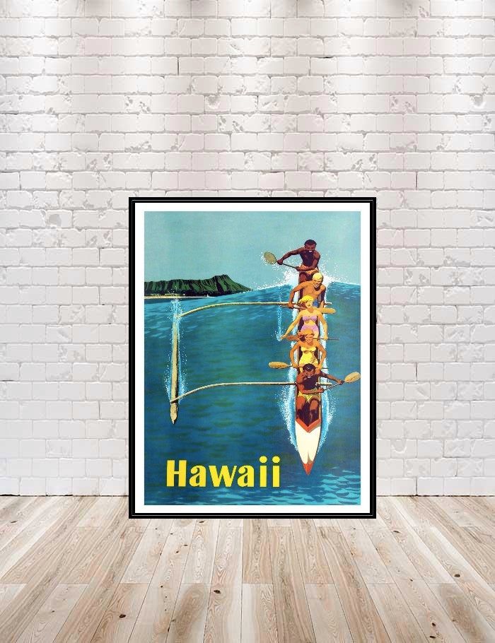 Hawaiii Fly To Hawaii, Surfing Beach Sunrise Beautiful Waves – Poster ...