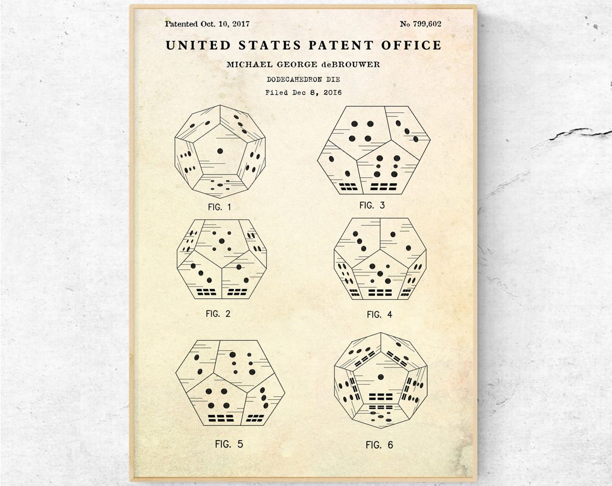 dungeons and dragons dice patent art print dodecahedron