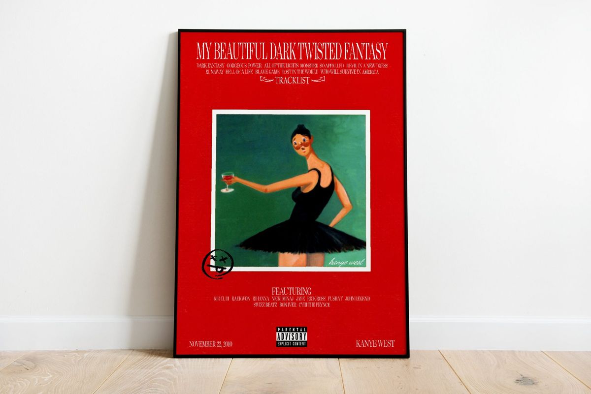 Kanye West My Beautiful Dark Twisted Fantasy Album Cover Poster Canvas Wall Art Print