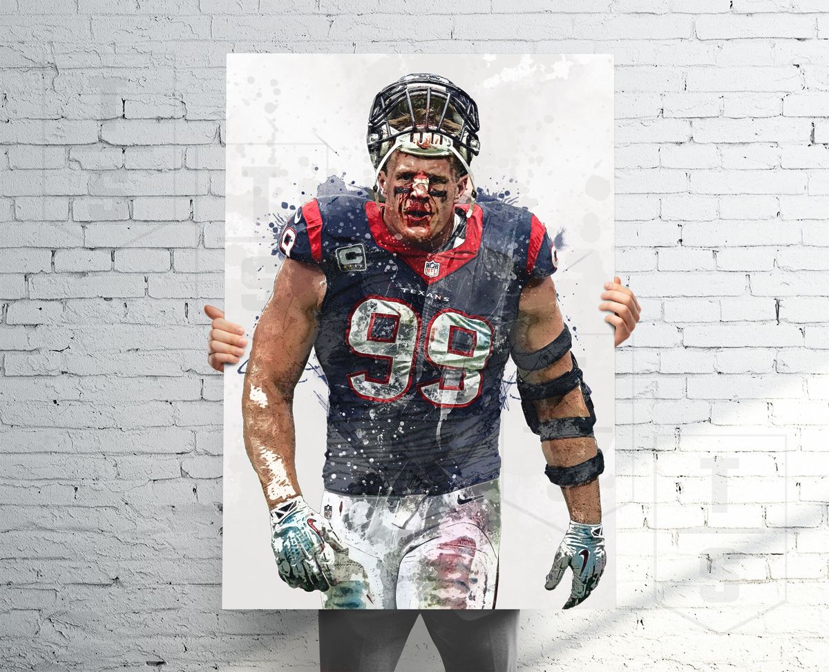 Jj Watt Bloody Nose Houston Texans Poster, Canvas, Banner, Football Fan 