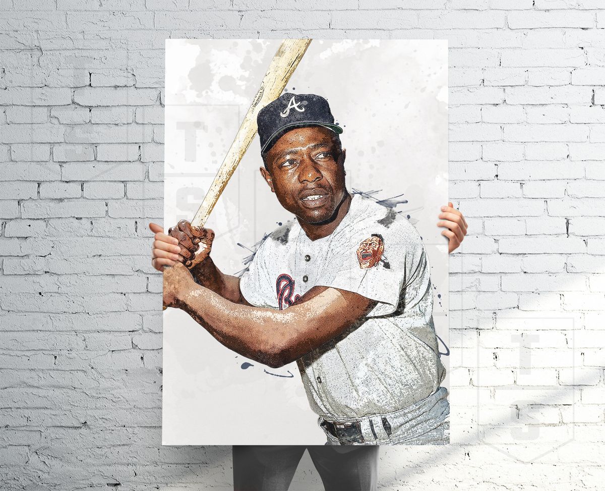 Hank Aaron Atlanta Braves Poster, Canvas, Banner, Baseball Fan, Paint ...