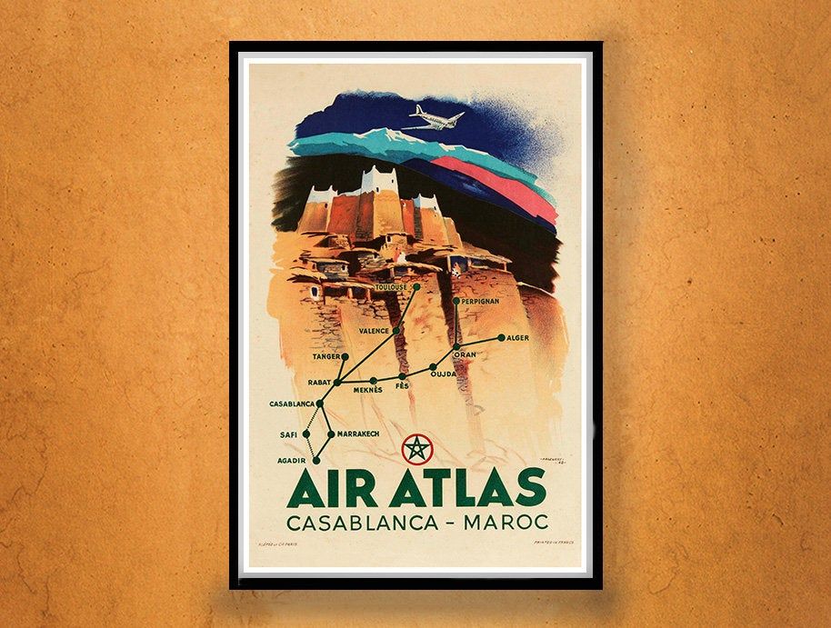 Reprint Of A Vintage Airline Travel Poster - Casablanca By Air Atlas ...