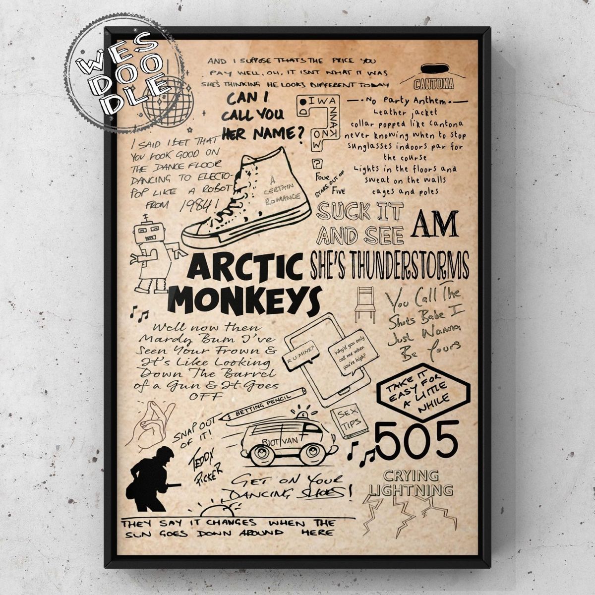Arctic Monkeys Lyric Album Song Doodle Sketch Poster Print Poster