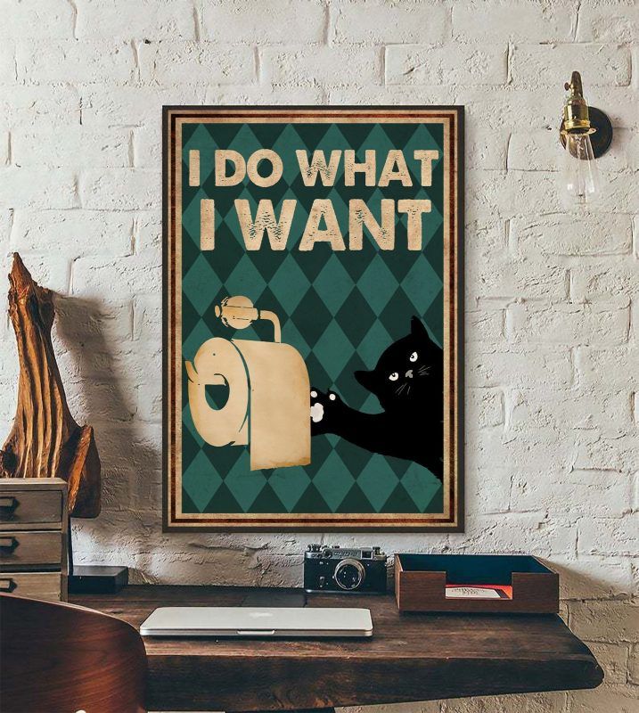 Cat Poster - I Do What I Want, Cat Bathroom Wall Art, Black Cat Art ...