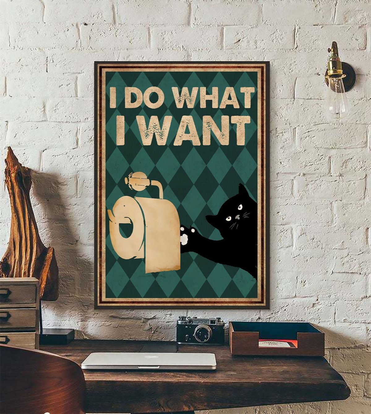 Cat Poster - I Do What I Want, Cat Bathroom Wall Art, Black Cat Art 