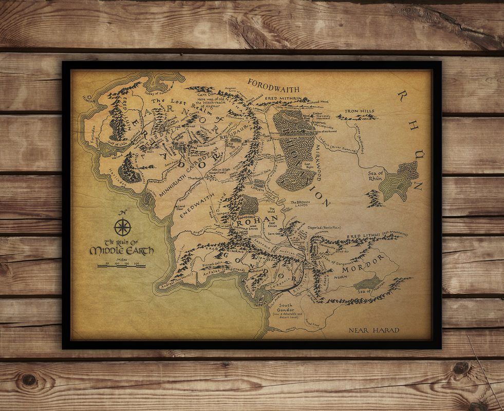 Middle Earth Map - Lord Of The Rings Print - Hobbit Fantasy Map - Lotr
